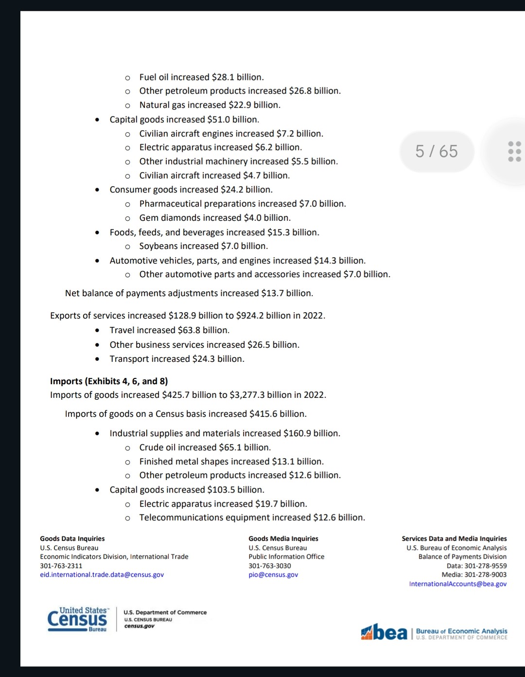 services deficit was $67.4 billion in December, up $6.4 billion from $61.0