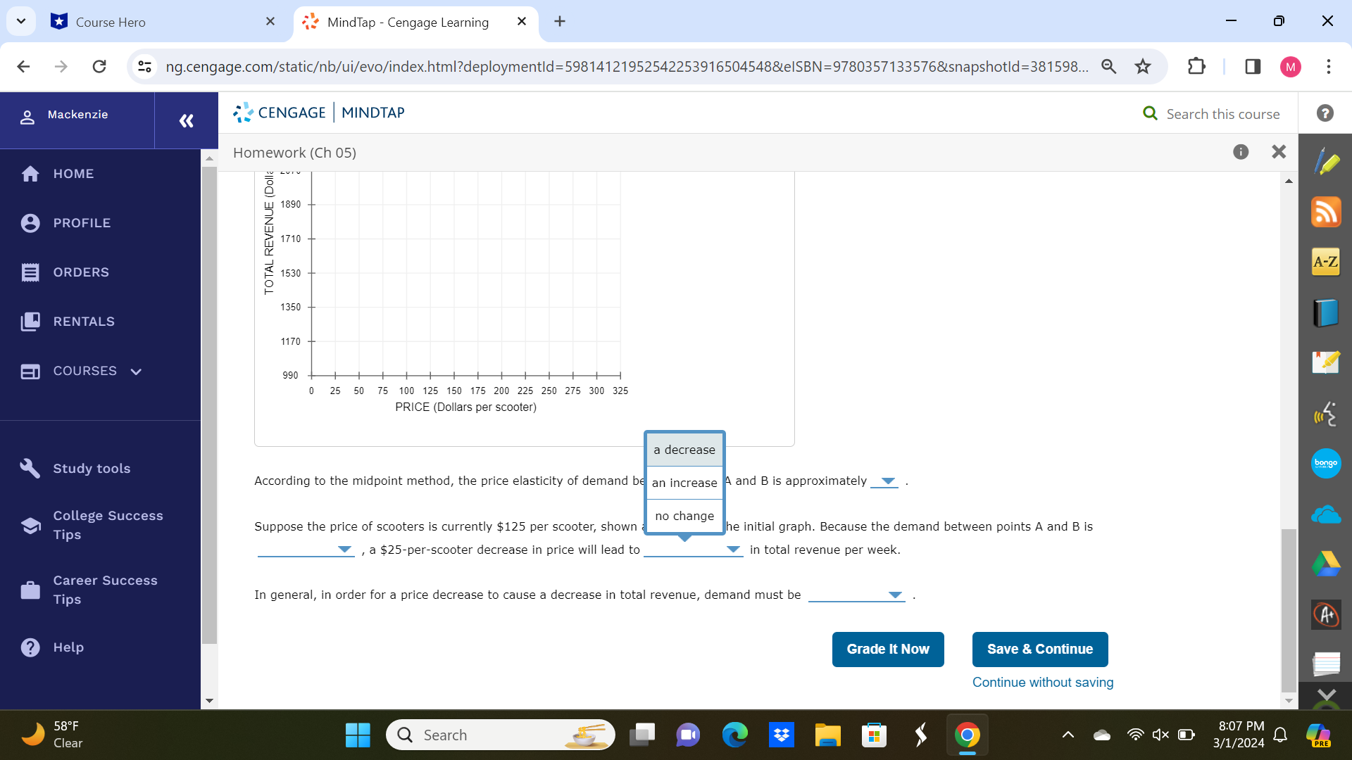 revenue at various prices along the demand curve. Note: You will not
