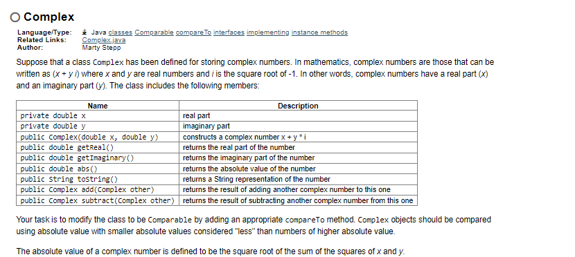 Complex Language/Type: Java classes Comparable compare To interfaces implementing instance methods Related