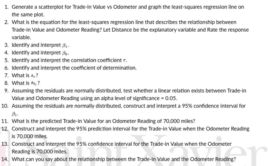 1. Generate a scatterplot for Trade-in Value vs Odometer and graph the