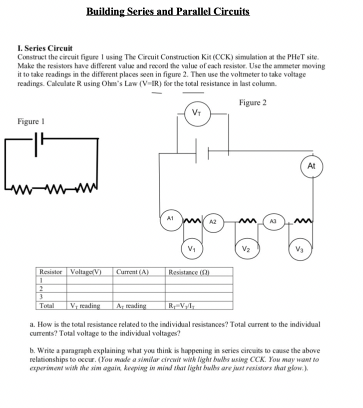 Building Series and Parallel Circuits I. Series Circuit Construct the circuit figure