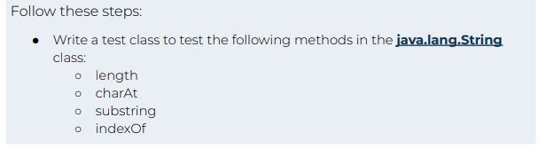 Follow these steps: Write a test class to test the following methods