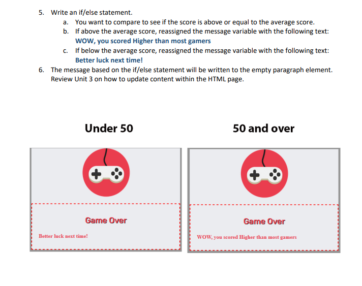 if the score is above or equal to the average score, you