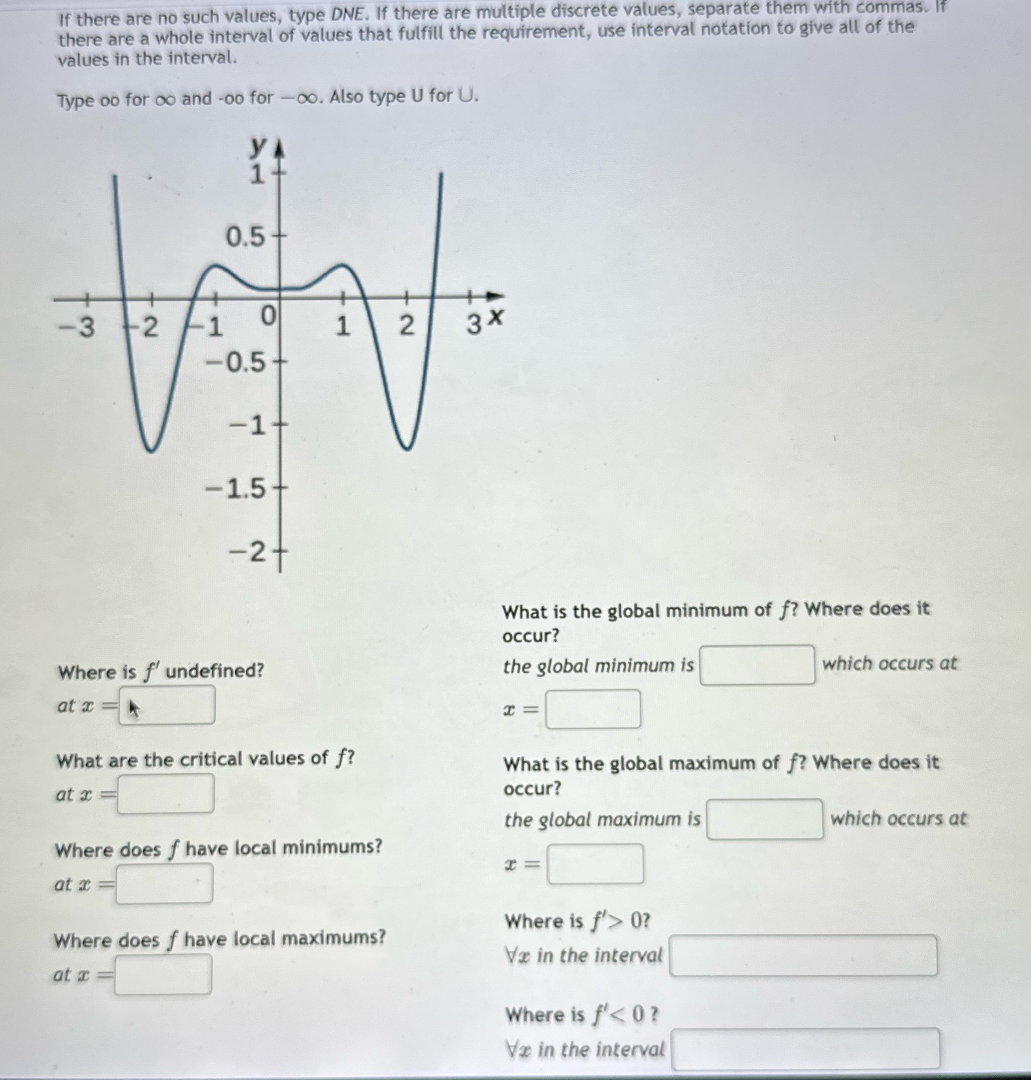 If there are no such values, type DNE. If there are multiple
