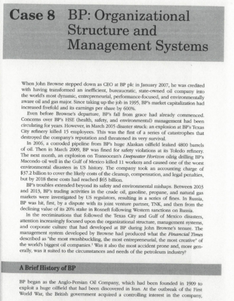 Case 8 BP: Organizational Structure and Management Systems When John Browne stepped