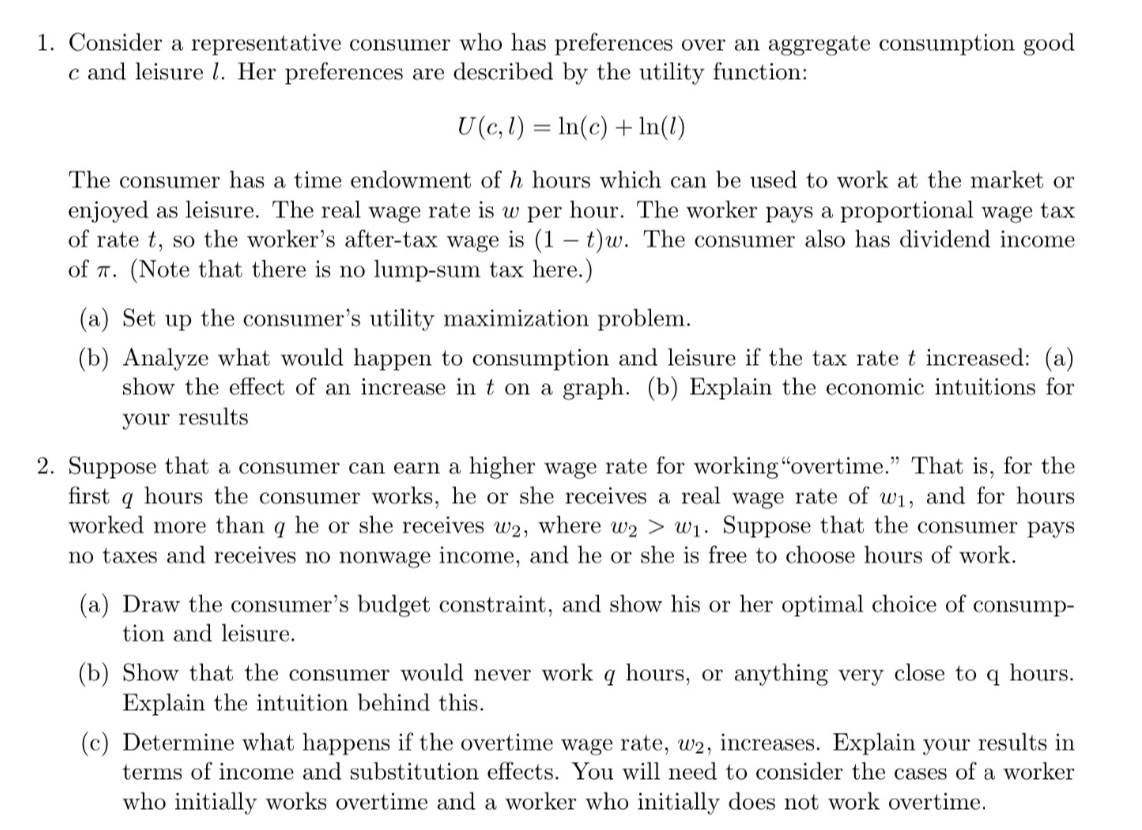 1. Consider a representative consumer who has preferences over an aggregate consumption