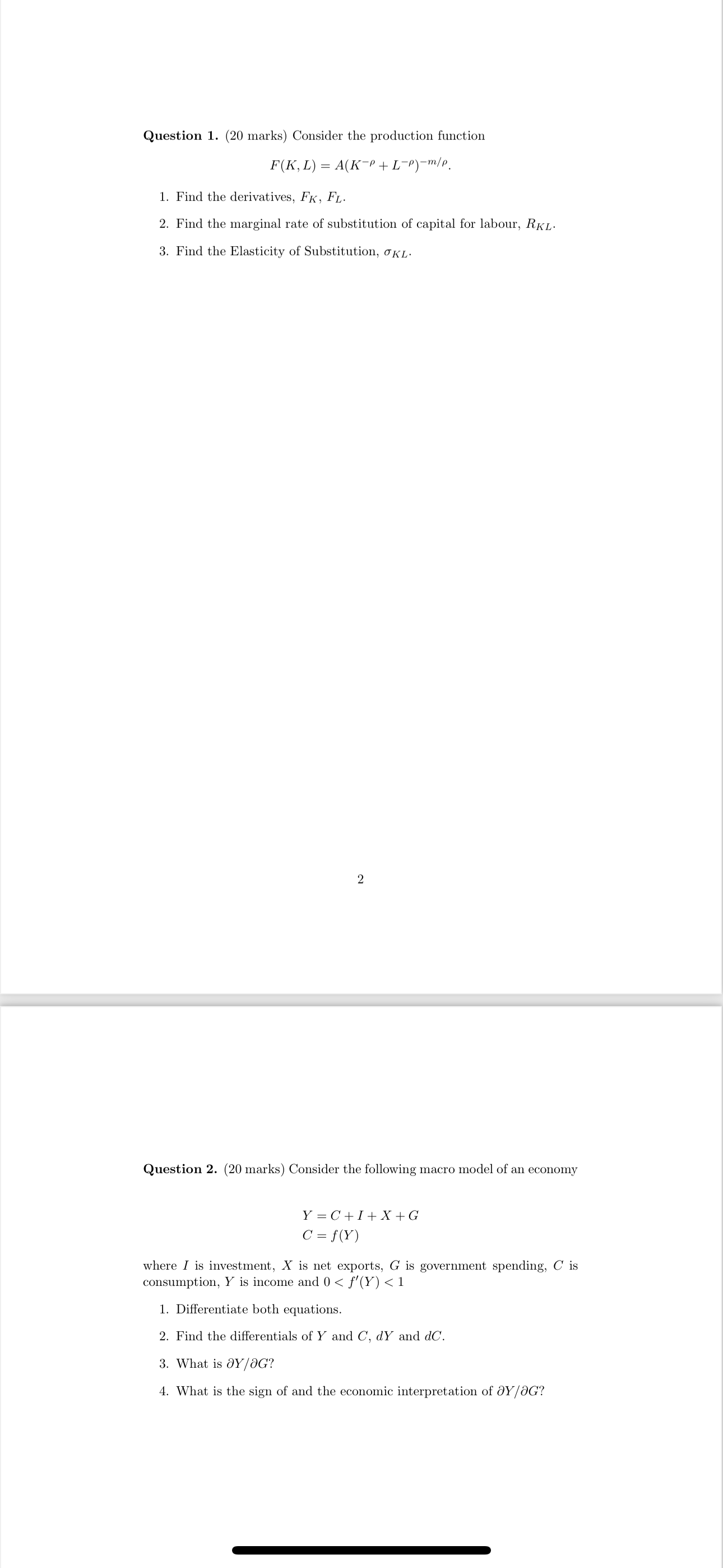 Question 1. (20 marks) Consider the production function F(K, L) = A(KP