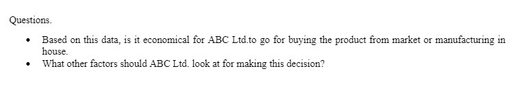 Questions. . Based on this data, is it economical for ABC Ltd.to