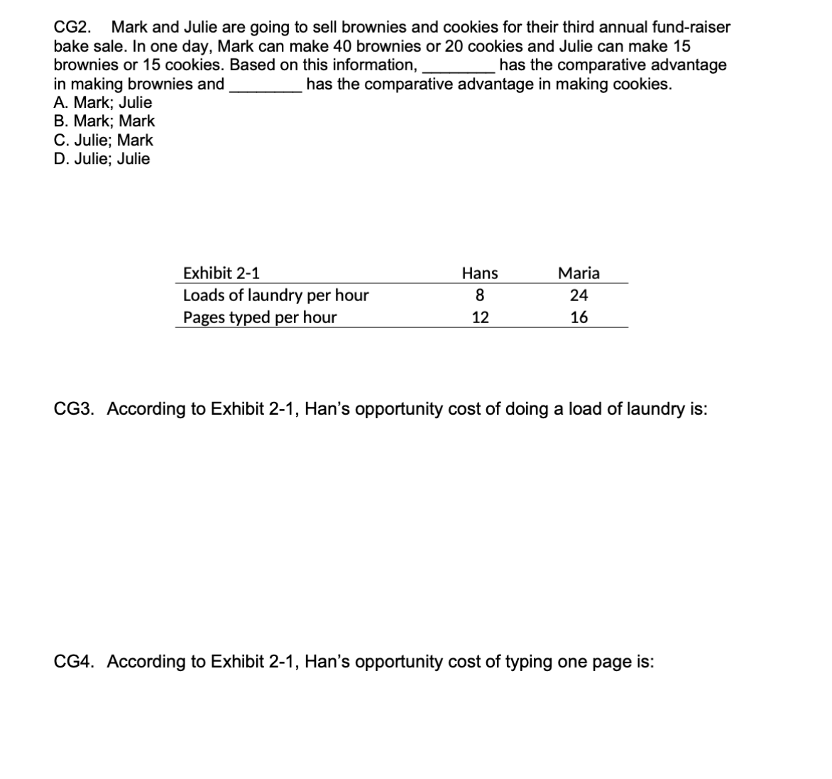 CG2. Mark and Julie are going to sell brownies and cookies for
