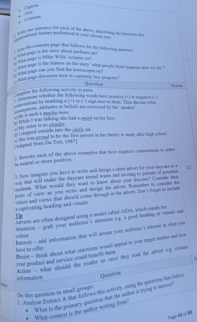 her 2. Caption Title Contents Write one sentence for each of the