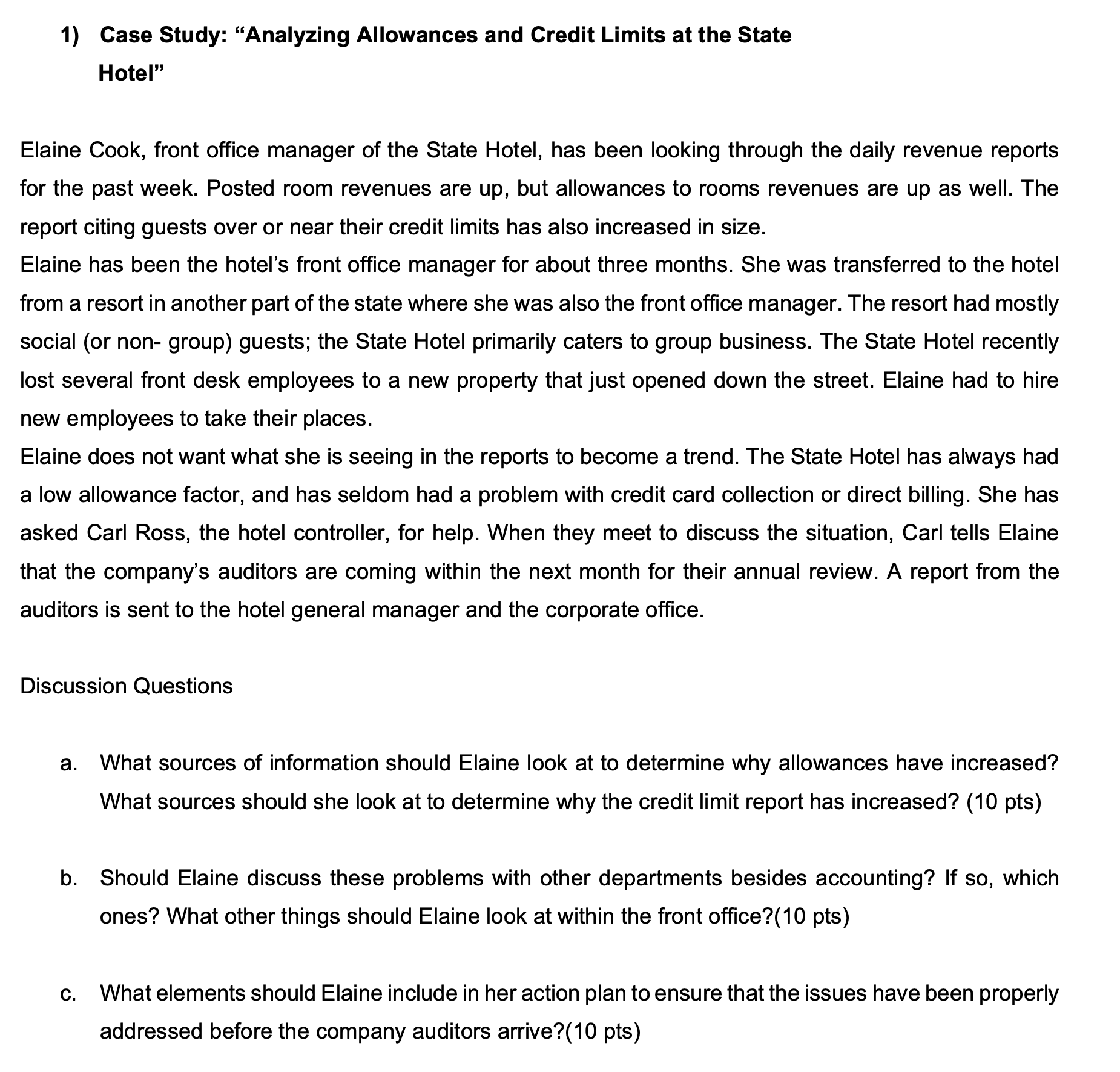 1) Case Study: "Analyzing Allowances and Credit Limits at the State Hotel"