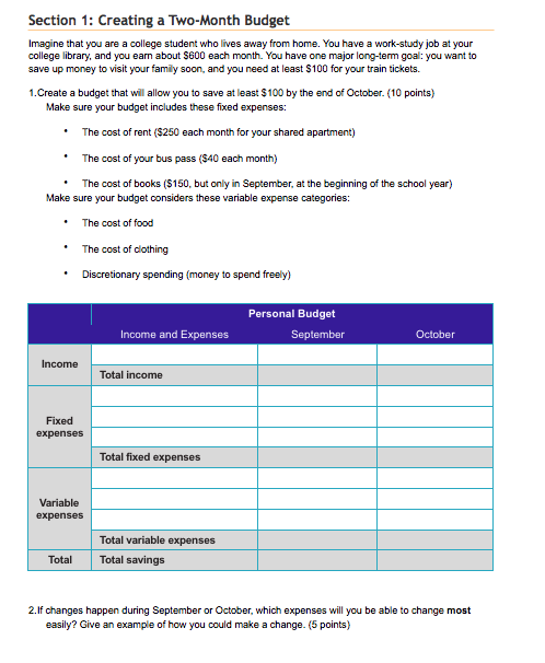 questions about how your budgets have successfully met a long-term goal. Section