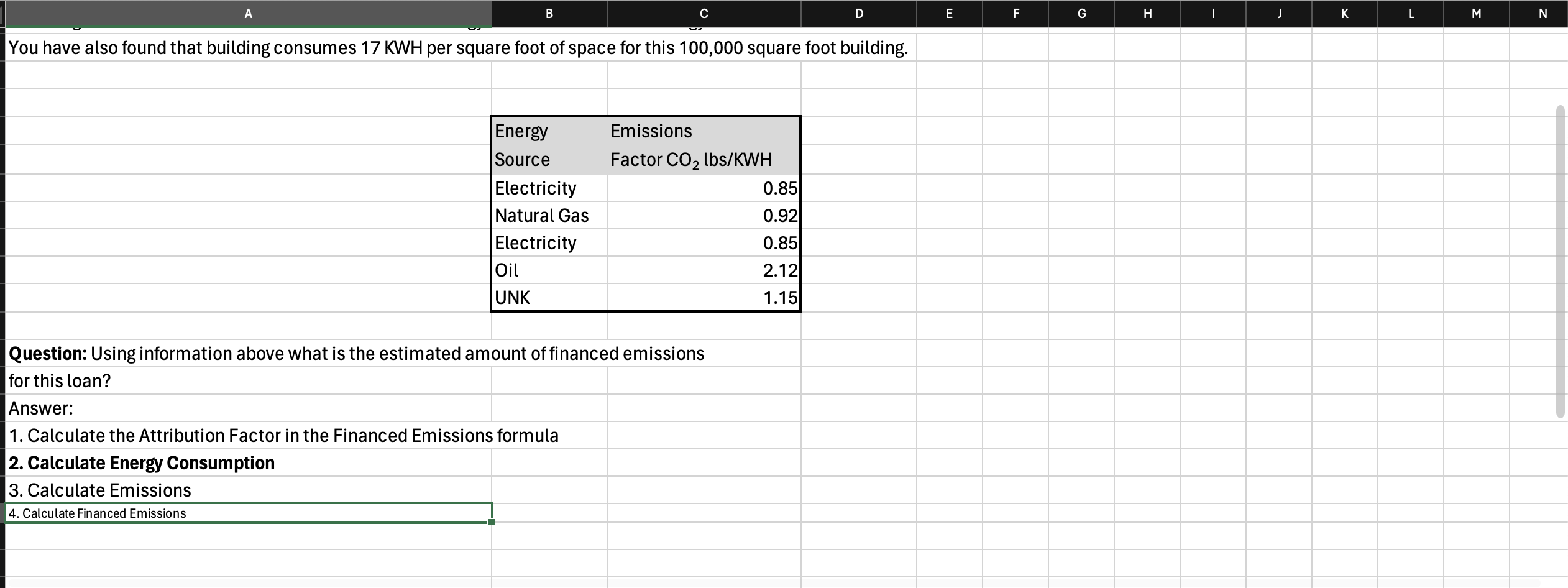 assigned to estimate the amount of financed emissions on a commercial real