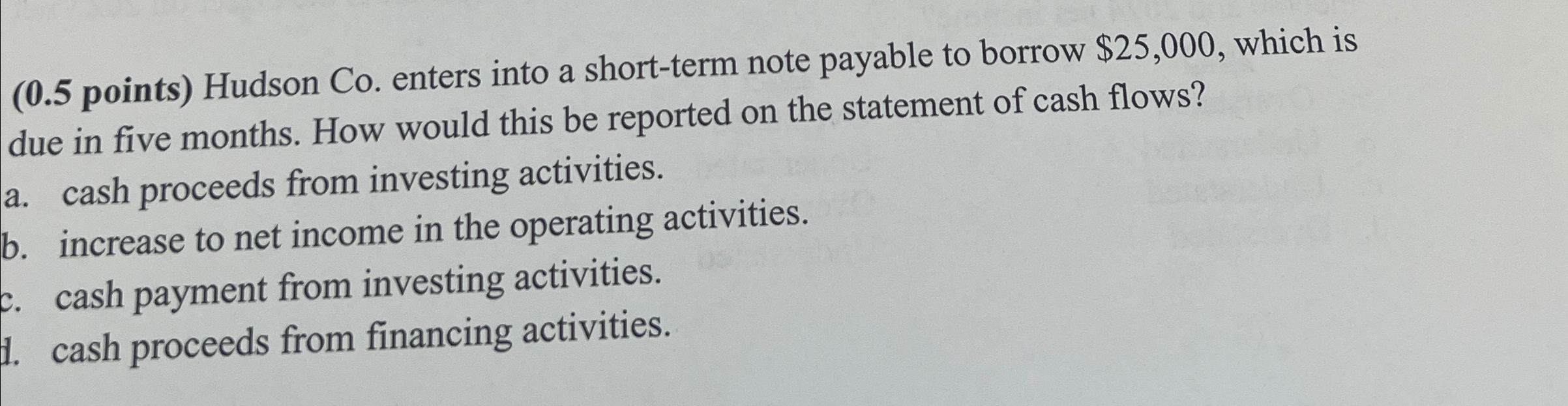 (0.5 points) Hudson Co. enters into a short-term note payable to borrow