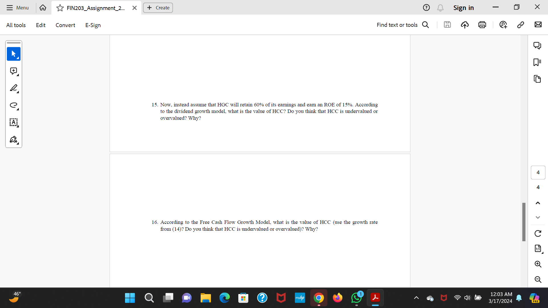 Equity Valuation Use the information below to answer questions (11)-(15) for Hofstra