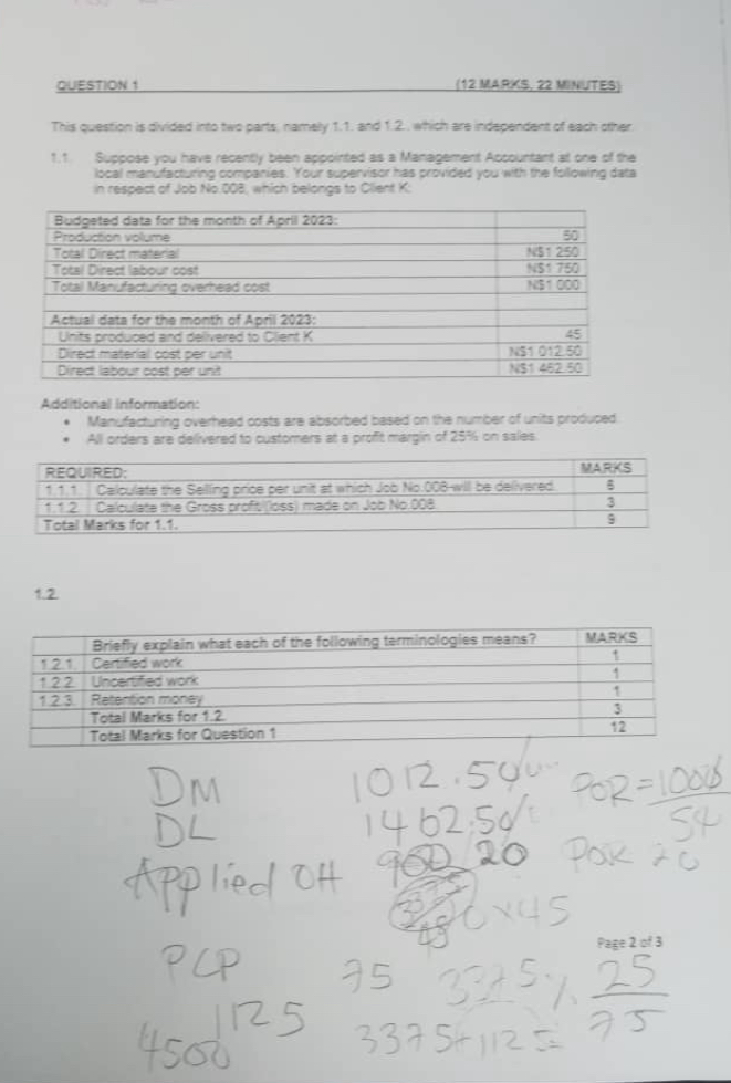 QUESTION 1 (12 MARKS, 22 MINUTES This question is divided into two