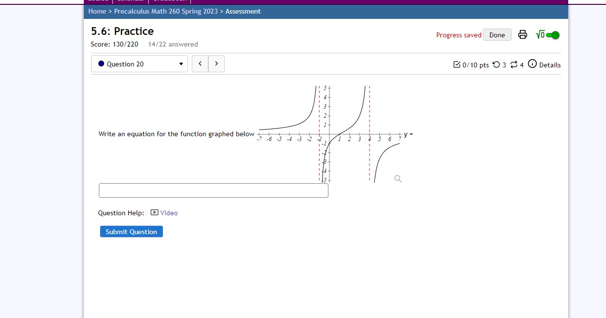 function graphed below. The y intercept at (0,-0.2) 5 4 y =