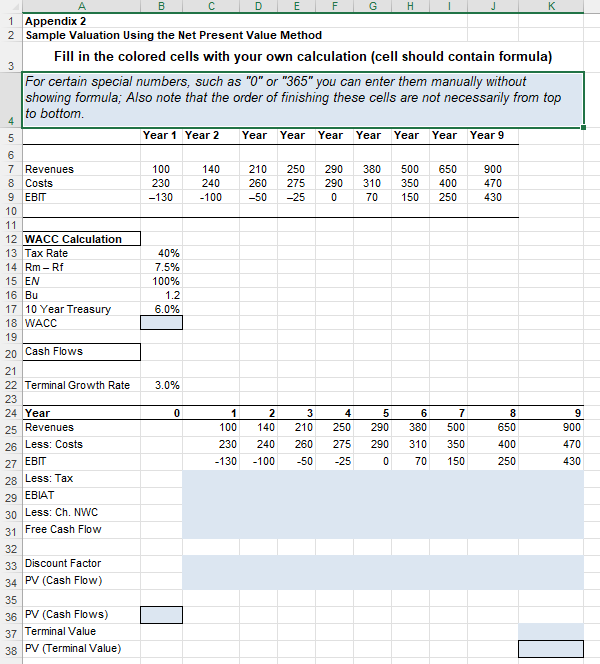 B F GH K 1 Appendix 2 2 Sample Valuation Using the