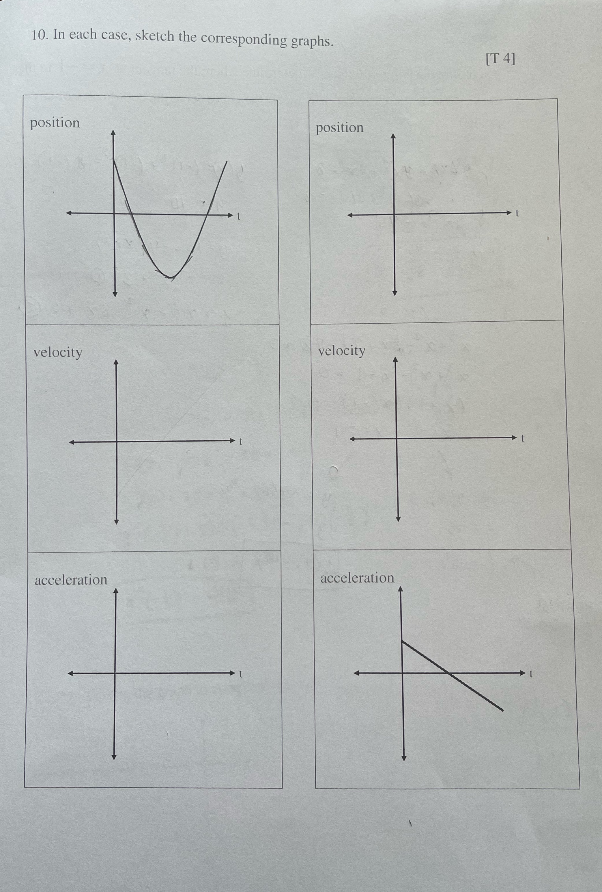 10. In each case, sketch the corresponding graphs. position velocity position velocity