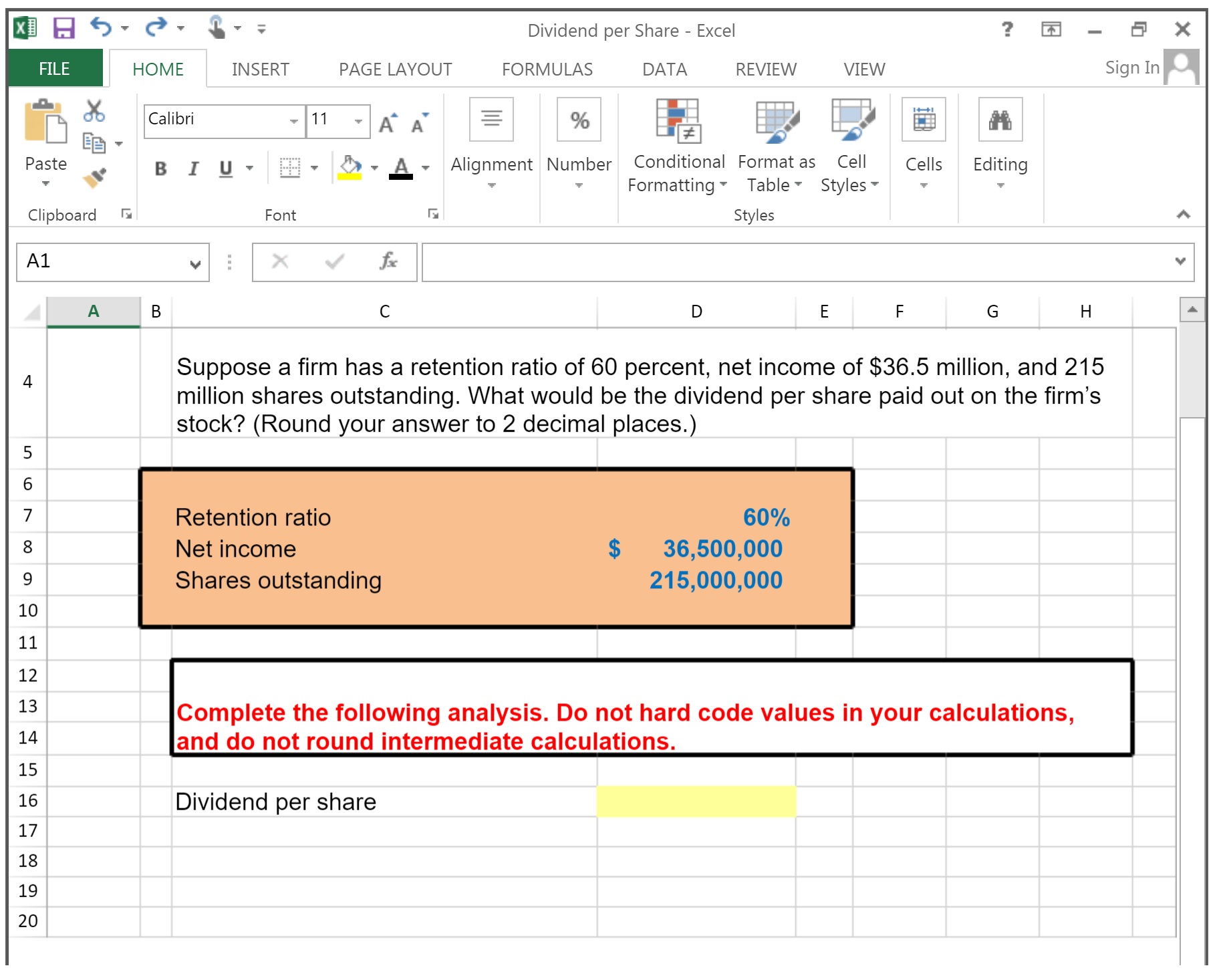 4 Dividend per Share - Excel FILE HOME INSERT PAGE LAYOUT FORMULAS