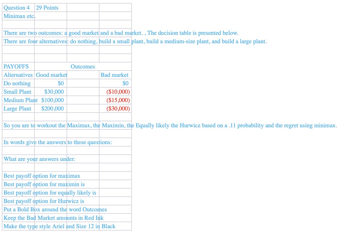 Question 4 Minimax etc. 29 Points There are two outcomes: a good