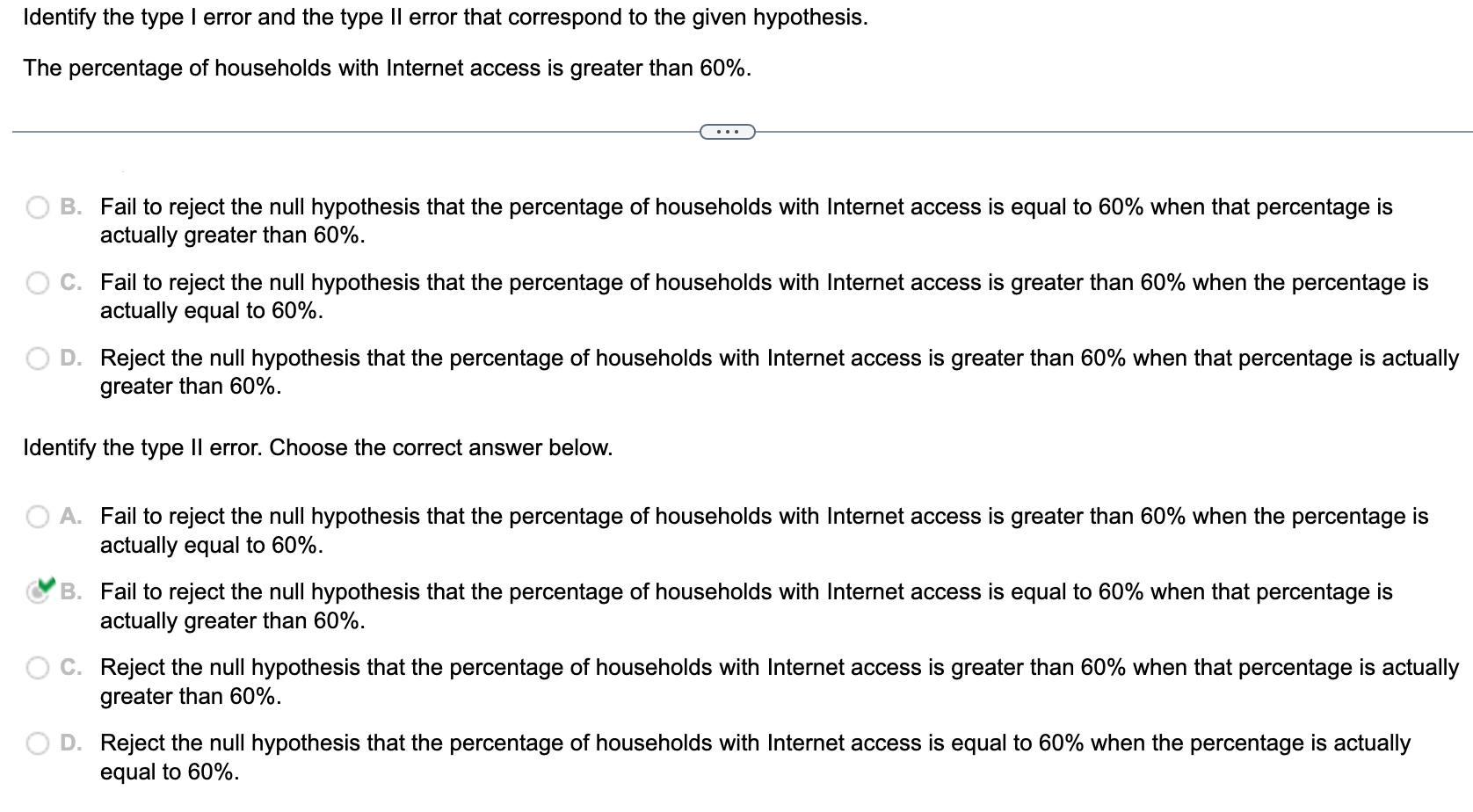 Identify the type I error and the type II error that correspond