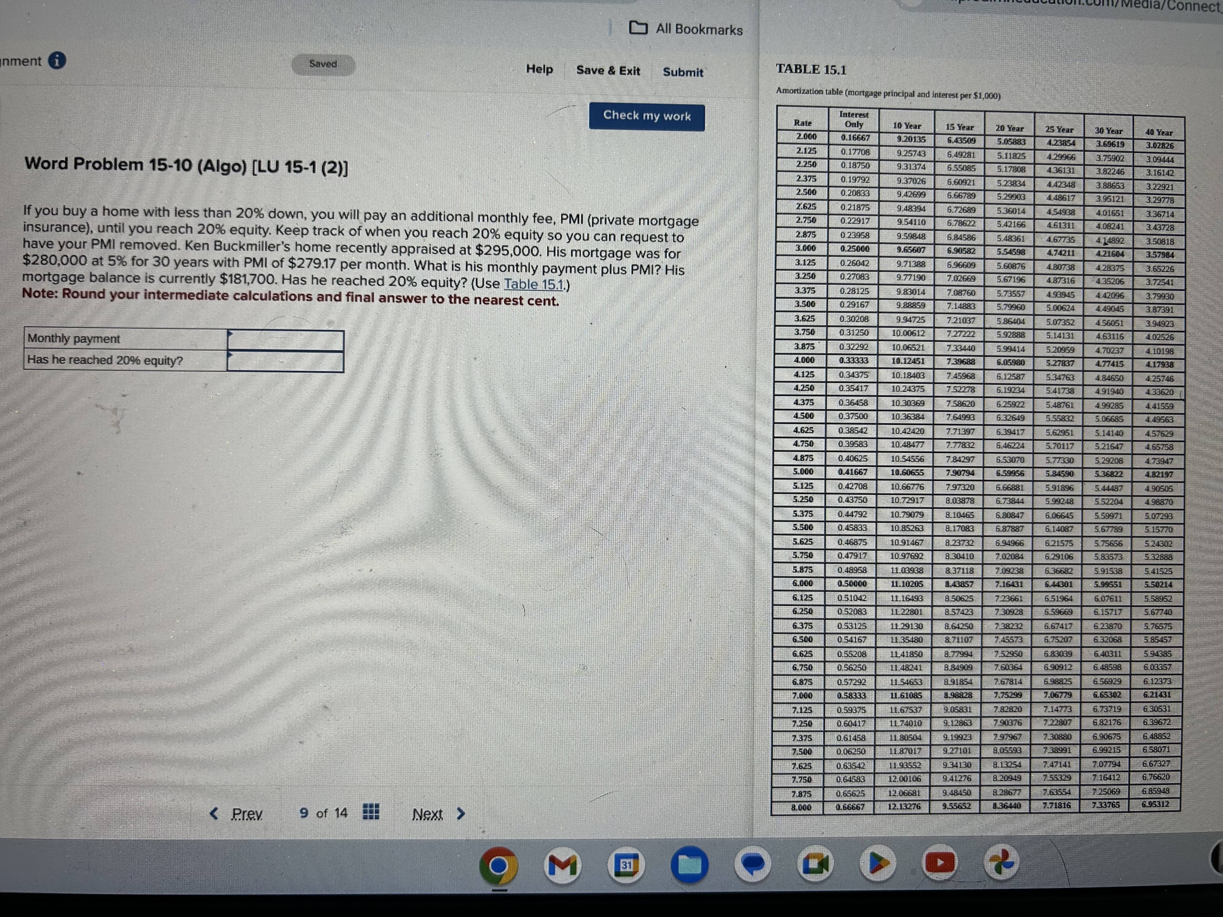 inment i All Bookmarks TABLE 15.1 Saved Help Save & Exit Submit