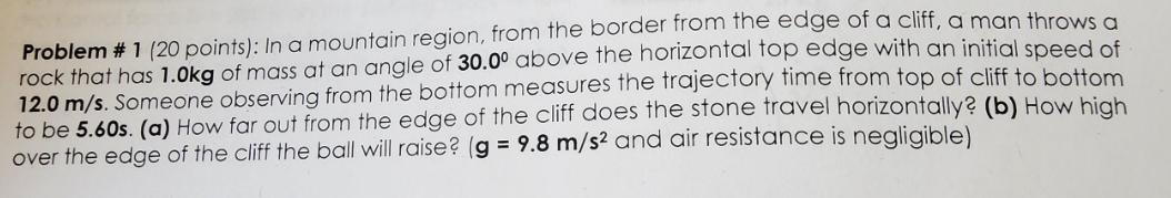 Problem #1 (20 points): In a mountain region, from the border from