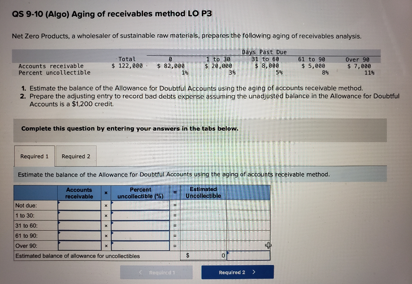 QS 9-10 (Algo) Aging of receivables method LO P3 Net Zero Products,