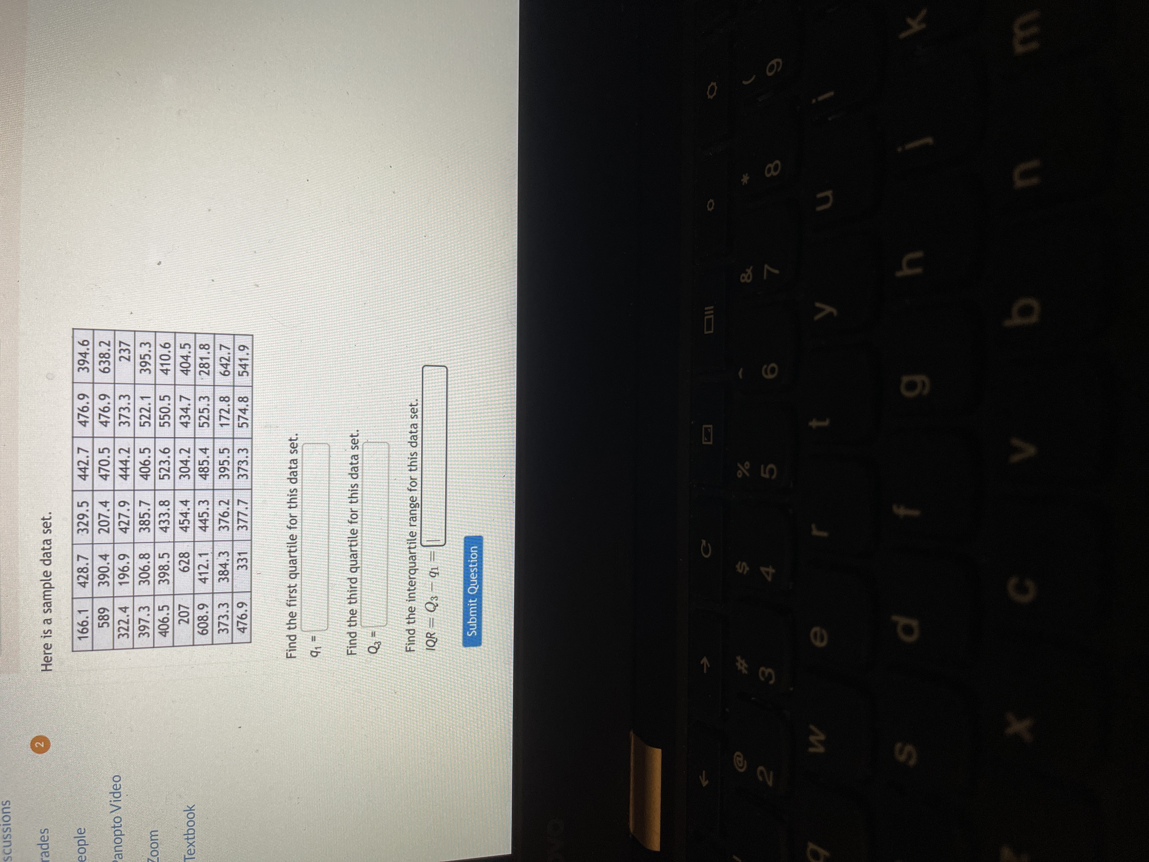 scussions rades 2 Here is a sample data set. eople Panopto Video