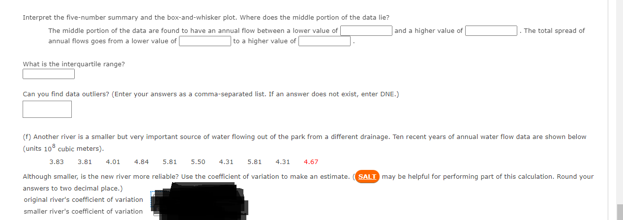 Interpret the five-number summary and the box-and-whisker plot. Where does the middle