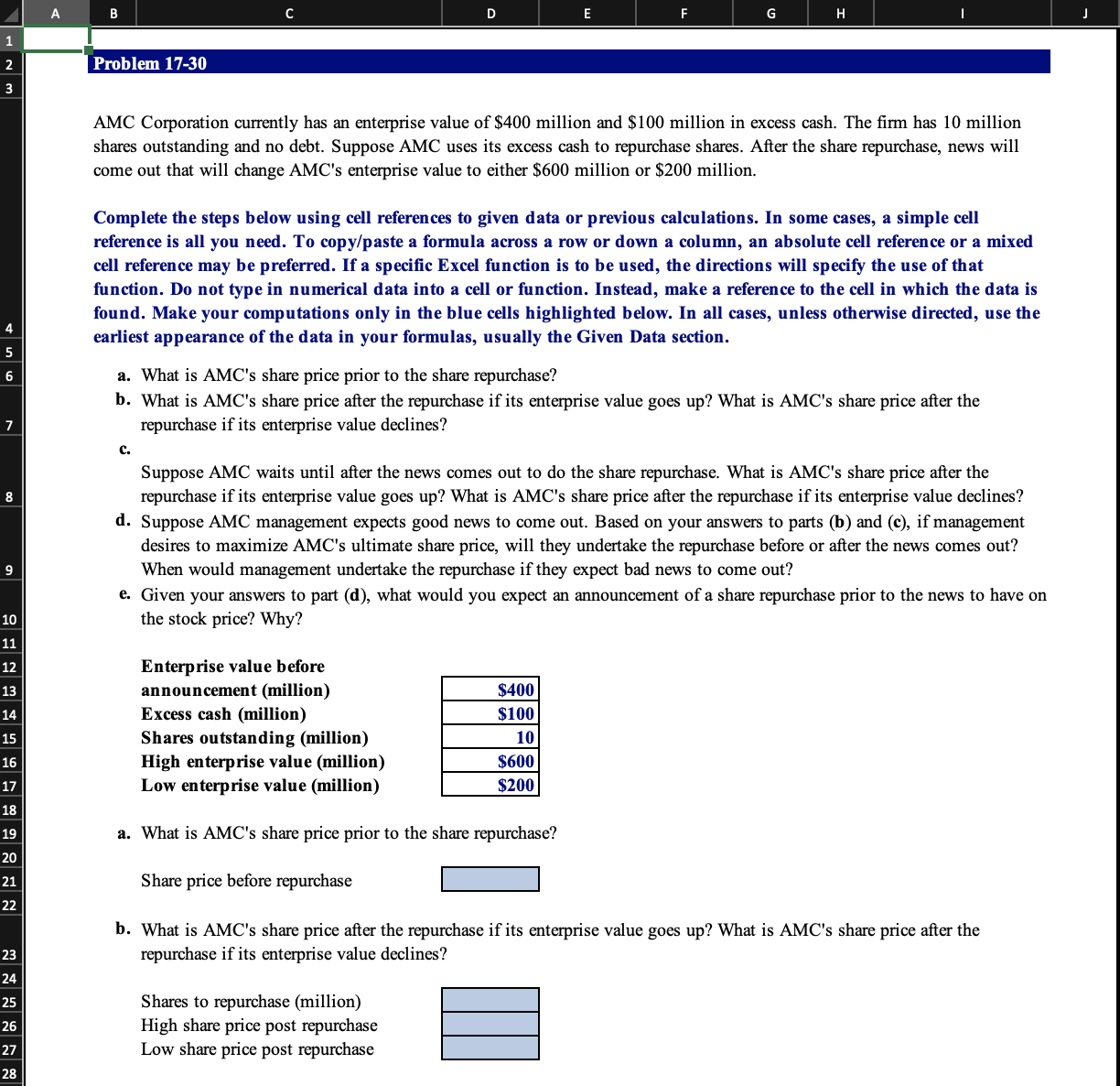 123 A B Problem 17-30 D E F G H J 4