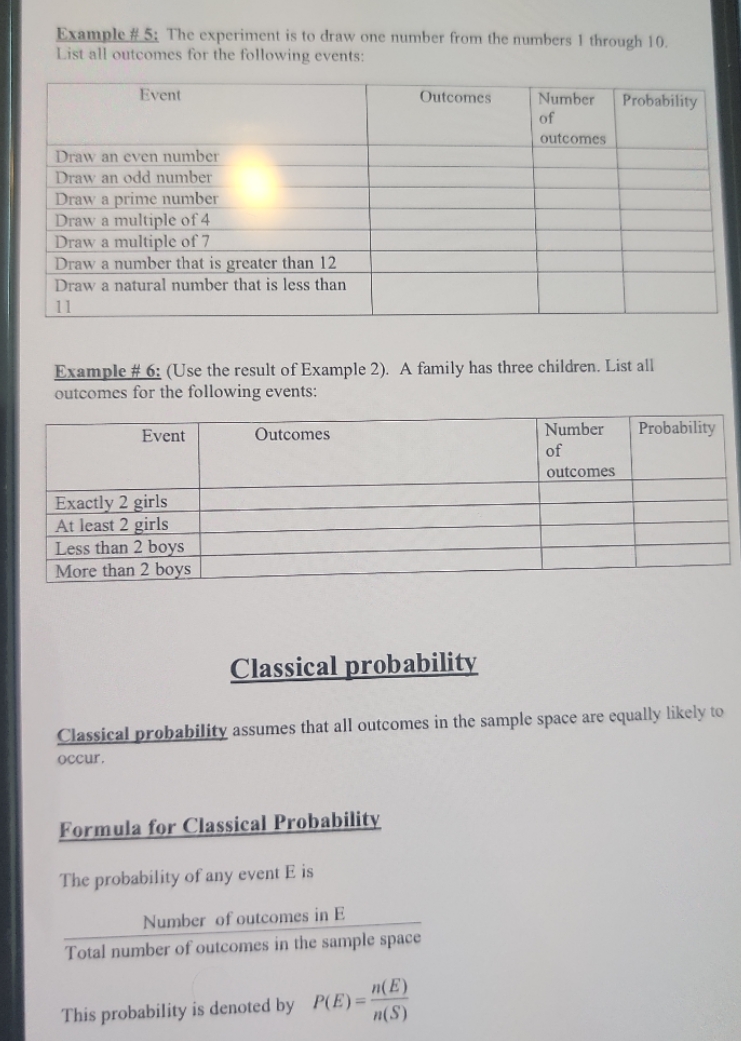 Example #5: The experiment is to draw one number from the numbers