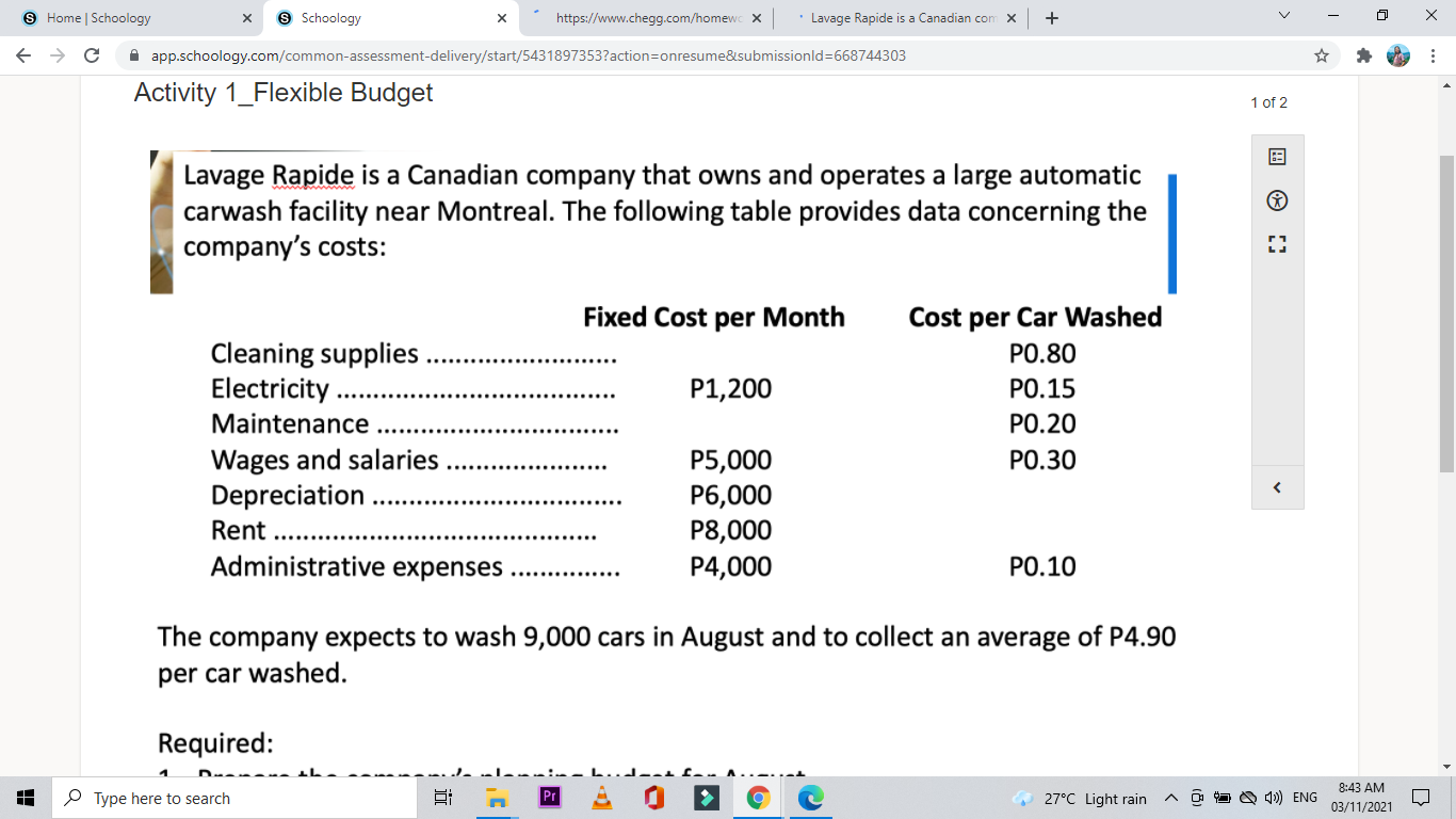 > Home | Schoology C H Schoology https://www.chegg.com/homew X Lavage Rapide is