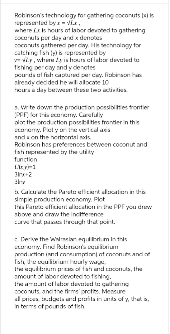 Robinson's technology for gathering coconuts (x) is represented by x = Lx,