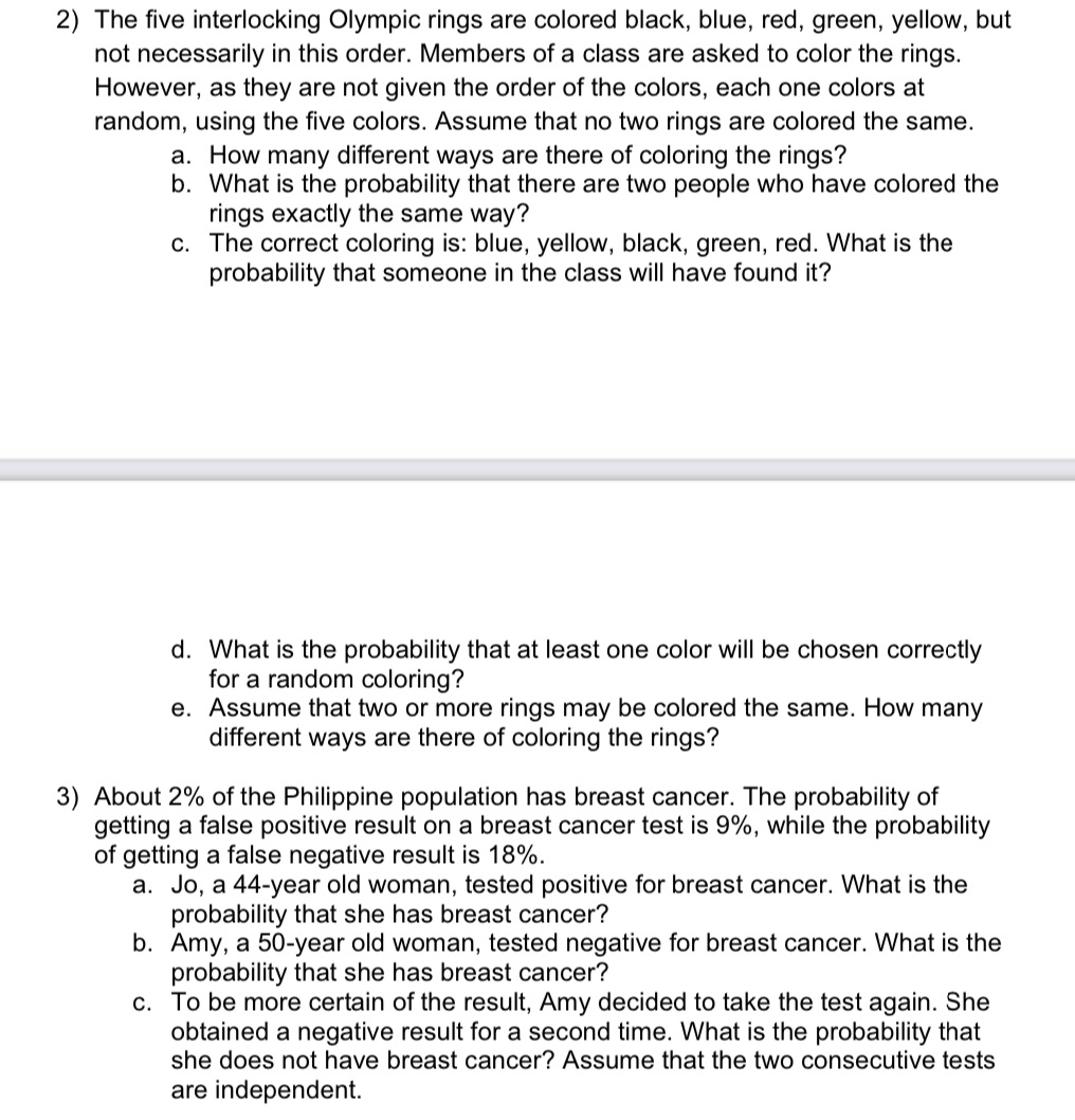 2) The five interlocking Olympic rings are colored black, blue, red, green,