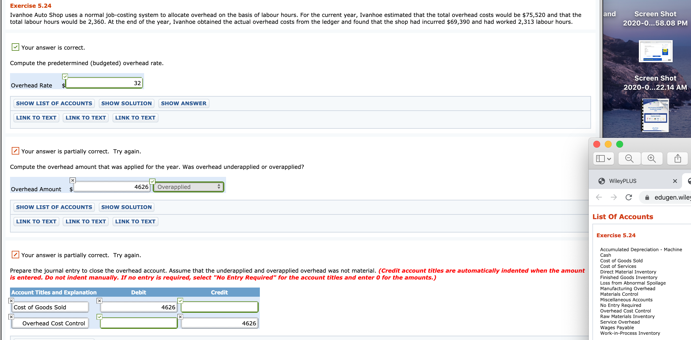 Exercise 5.24 Ivanhoe Auto Shop uses a normal job-costing system to allocate