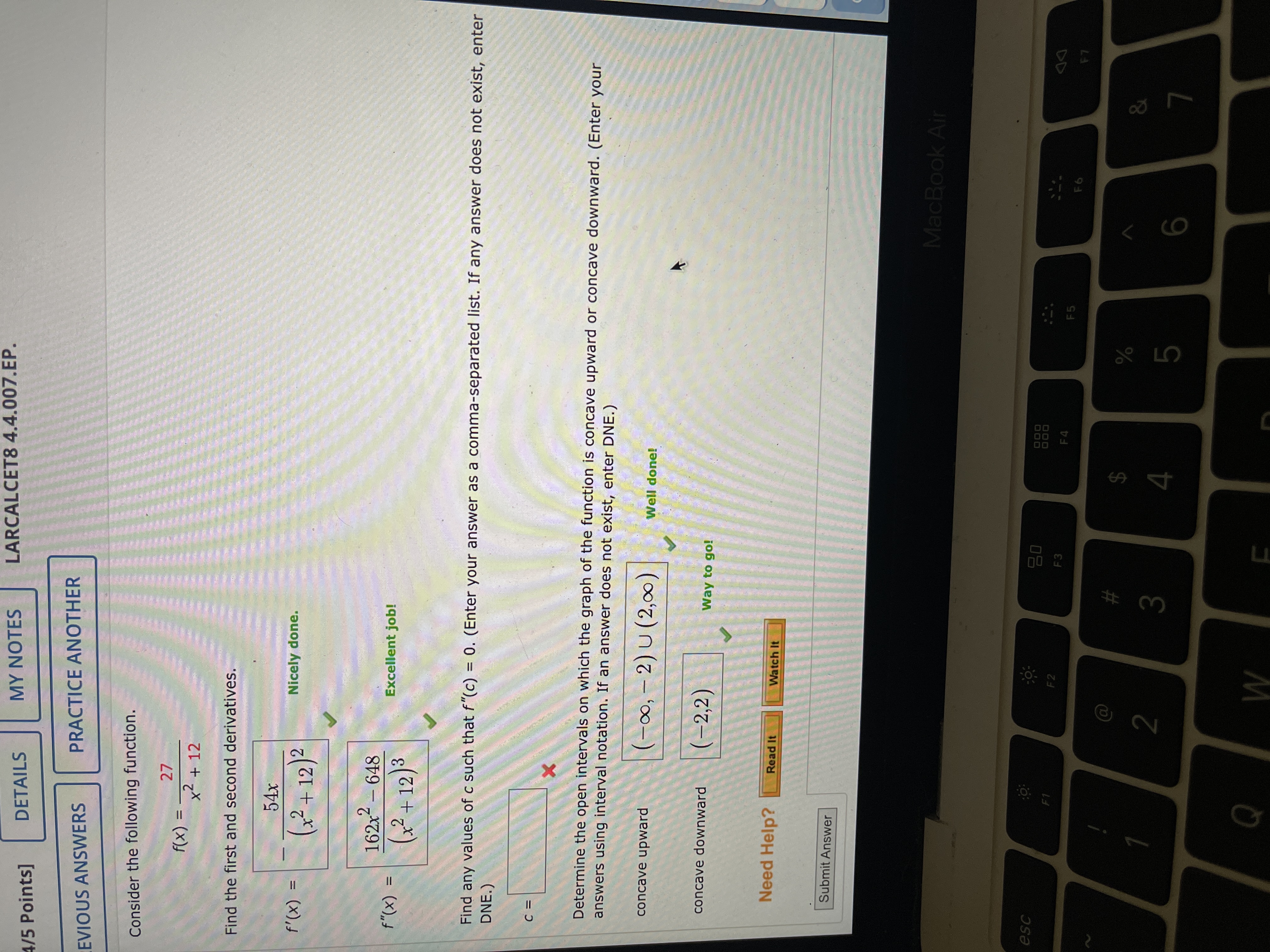 4/5 Points] DETAILS MY NOTES LARCALCET8 4.4.007.EP. EVIOUS ANSWERS PRACTICE ANOTHER Consider