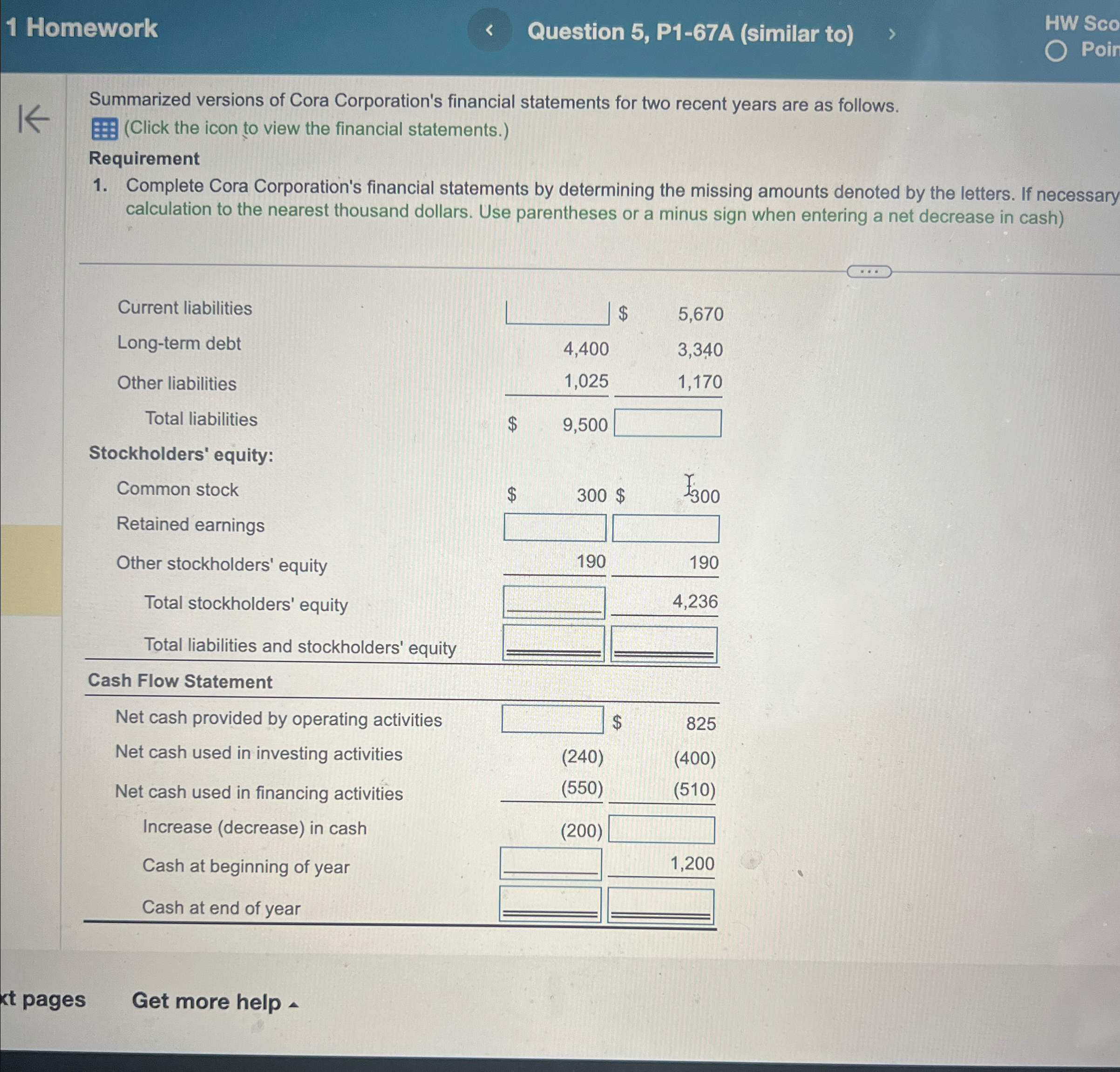 1 Homework K Question 5, P1-67A (similar to) Summarized versions of Cora