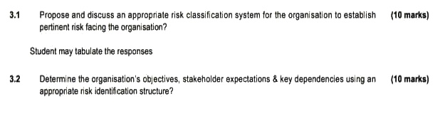 3.1 Propose and discuss an appropriate risk classification system for the organisation