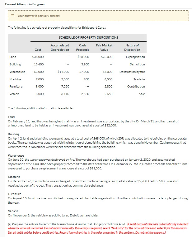 Current Attempt in Progress Your answer is partially correct. The following is