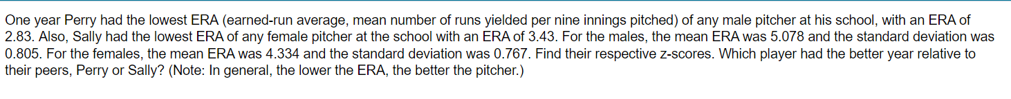 One year Perry had the lowest ERA (earned-run average, mean number of