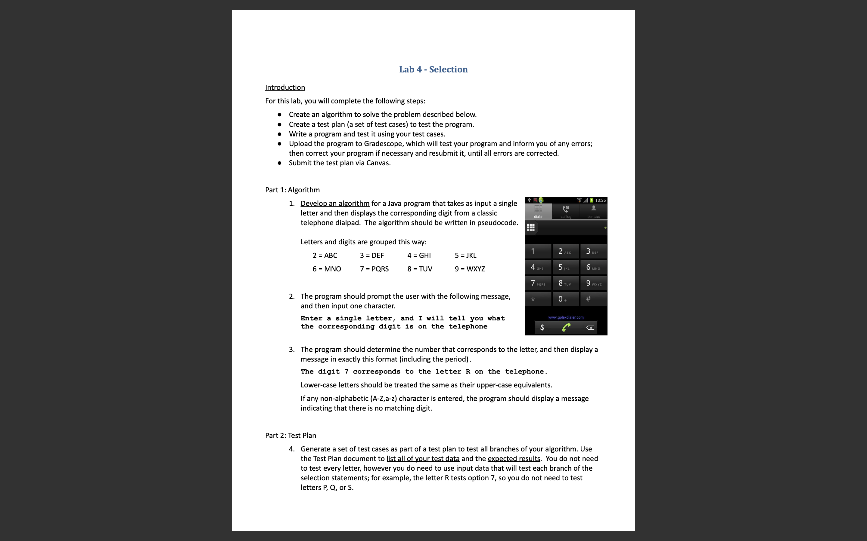 Introduction Lab 4 - Selection For this lab, you will complete the