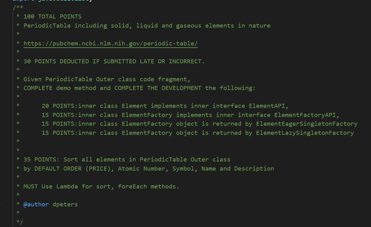 /** * 100 TOTAL POINTS * Periodic Table including solid, liquid and
