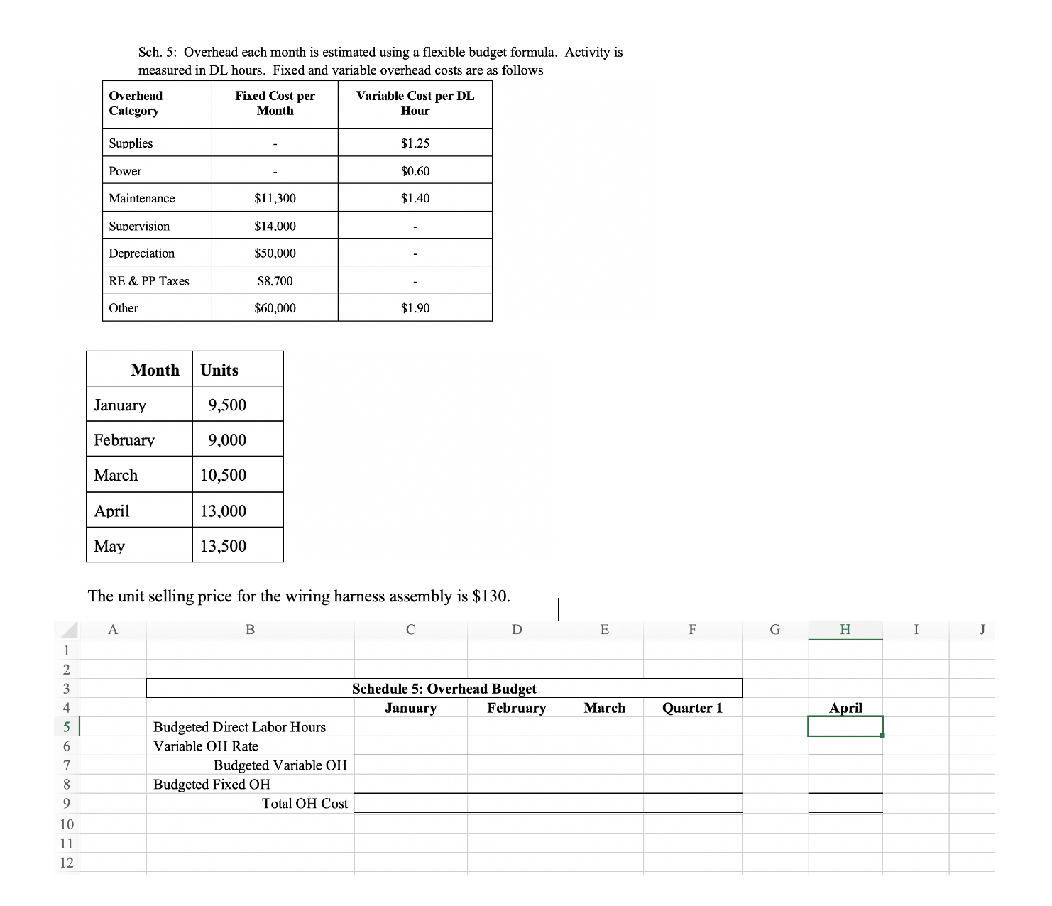 Sch. 5: Overhead each month is estimated using a flexible budget formula.