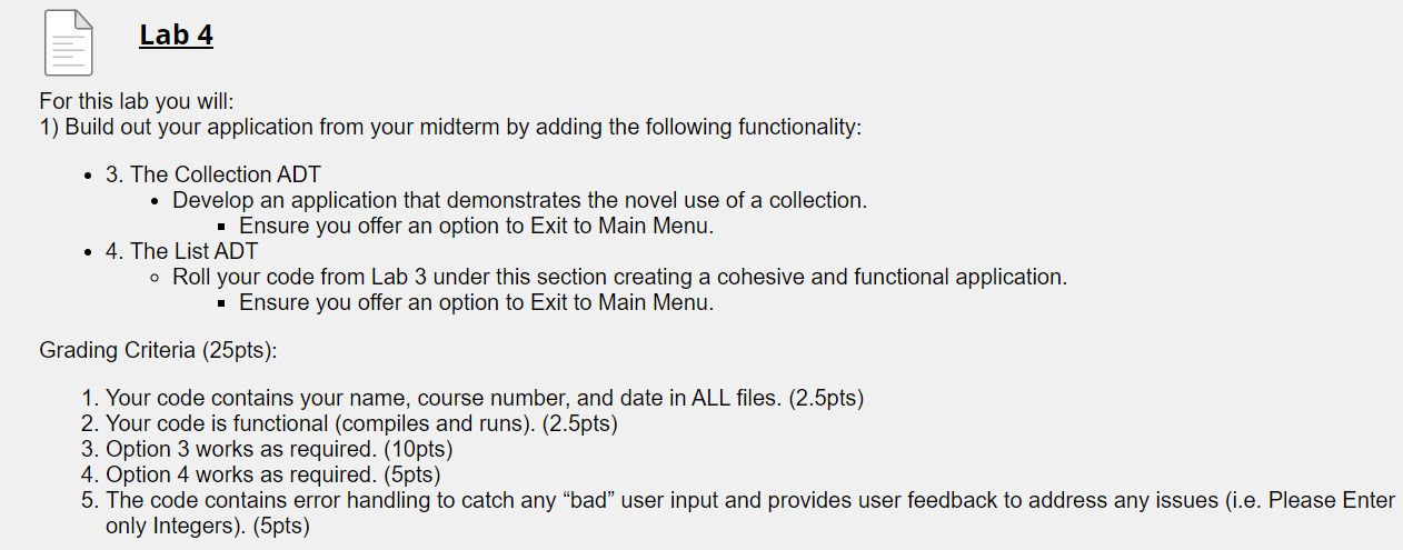 Lab 4 For this lab you will: 1) Build out your application