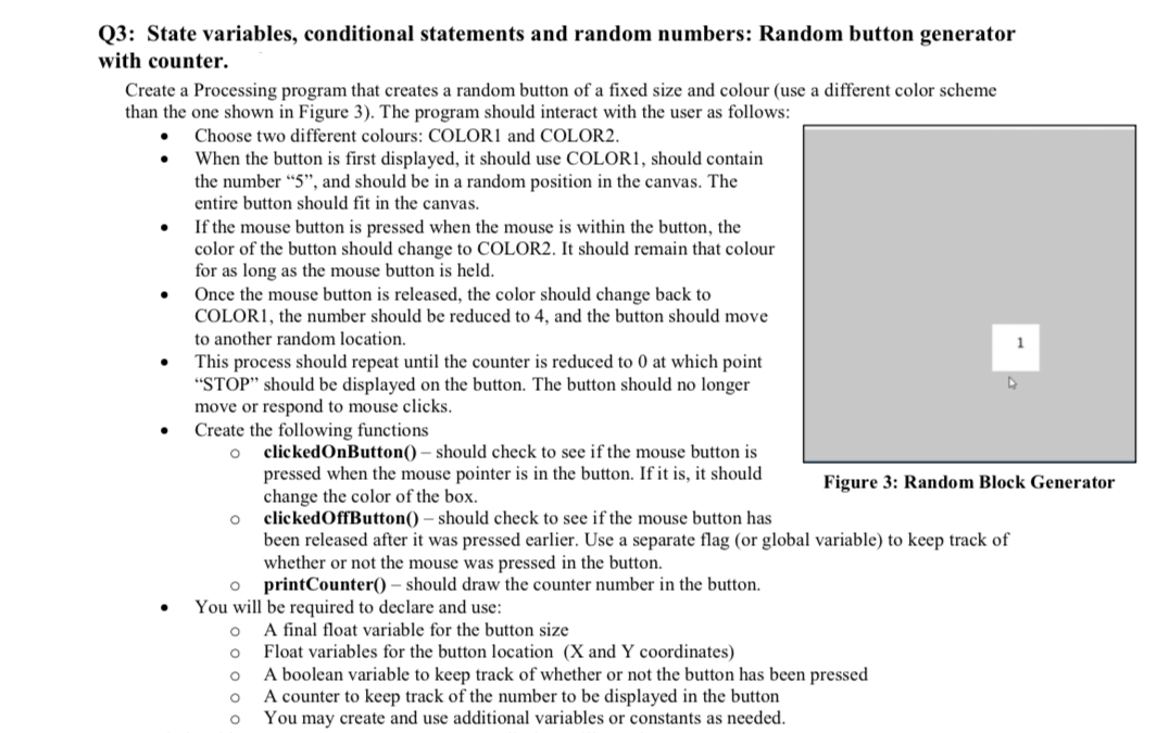 Q3: State variables, conditional statements and random numbers: Random button generator with