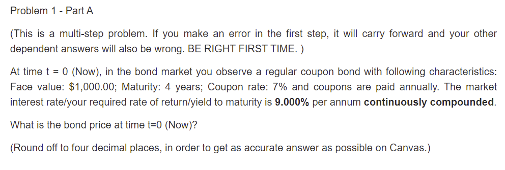 Problem 1 - Part A (This is a multi-step problem. If you