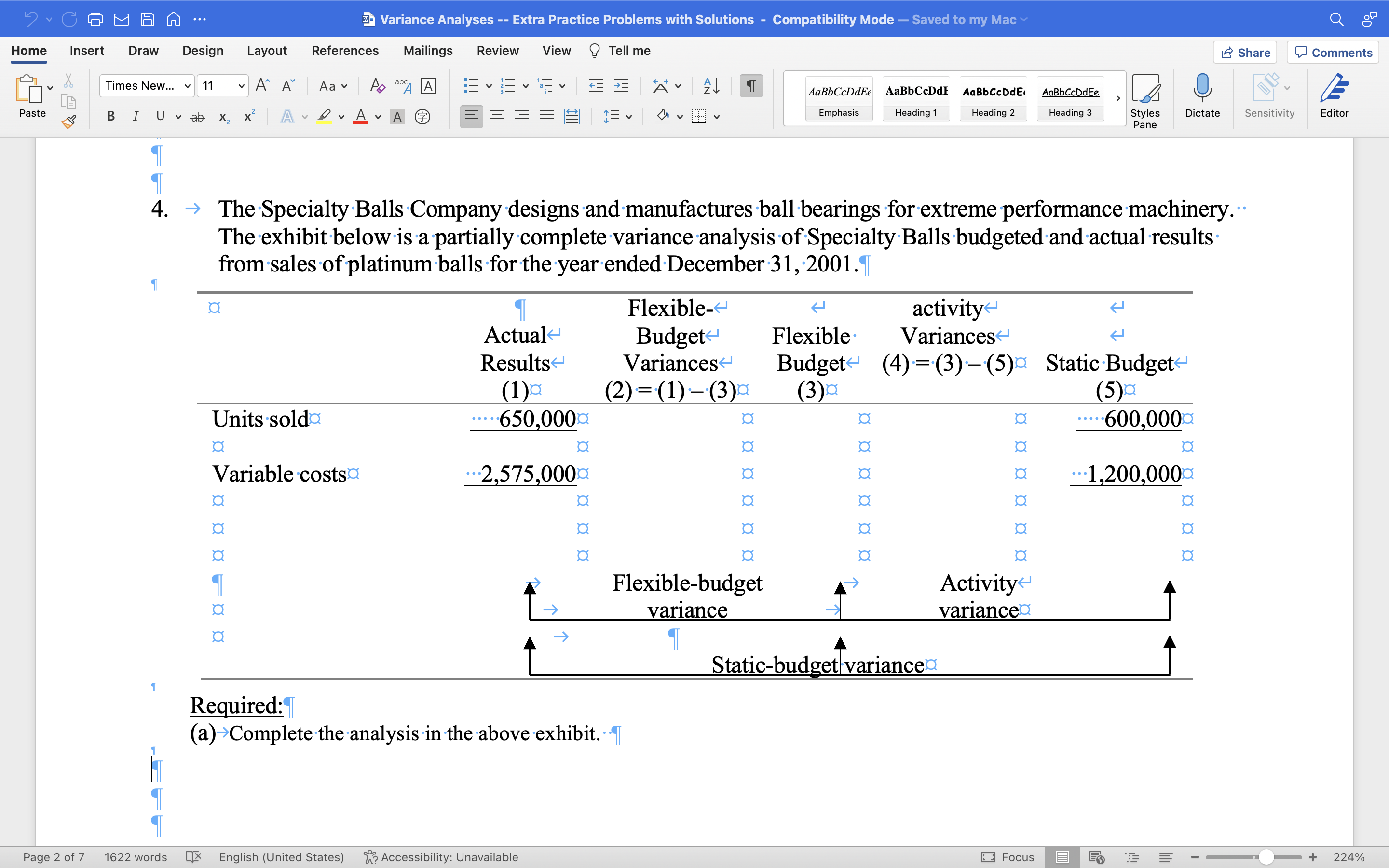 Variance Analyses Extra Practice Problems with Solutions - Compatibility Mode Saved to