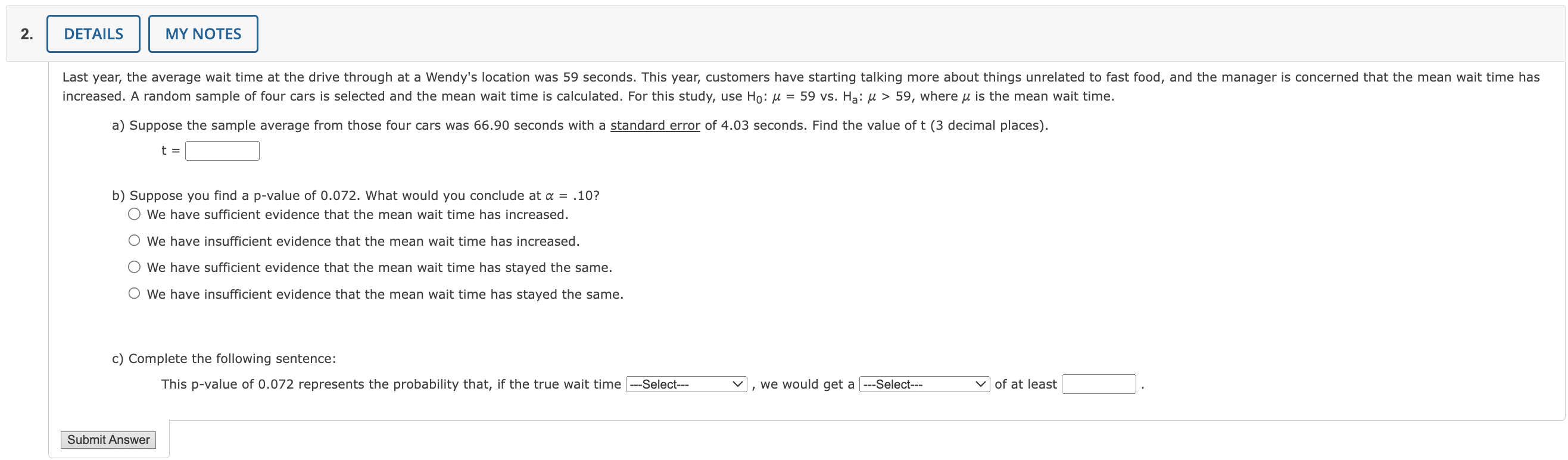 2. DETAILS MY NOTES Last year, the average wait time at the